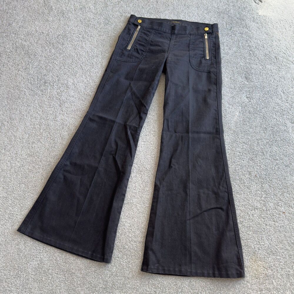 7 For All Mankind Sailor Waistband Double Zip Wide Leg Black Jeans Sz 26